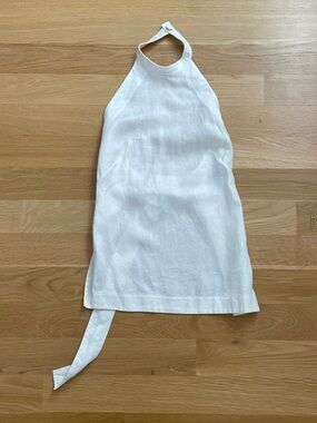 Banana Republic White Halter Neck Backless Linen Top